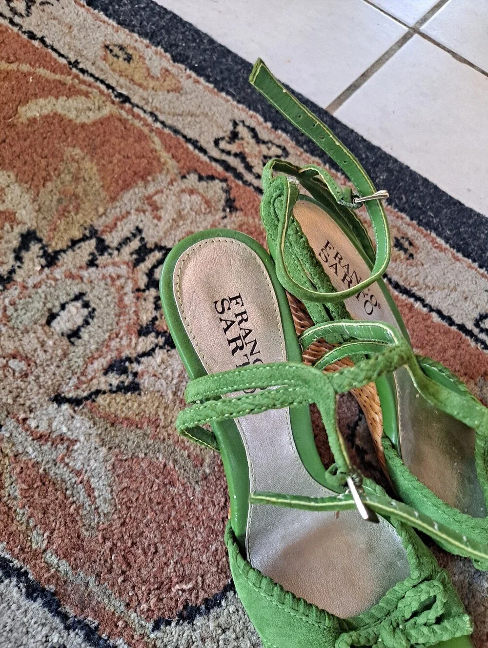 Franco Sarto Green Braided Wedge Sandals
